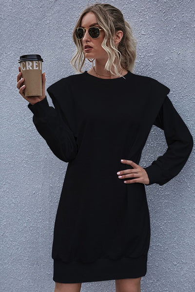 Flared Shoulder Long Sleeve Dress