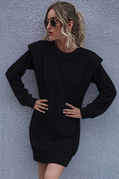 Flared Shoulder Long Sleeve Dress