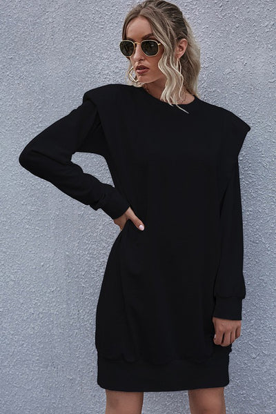 Flared Shoulder Long Sleeve Dress