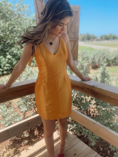 Satin Mustard Mini Dress