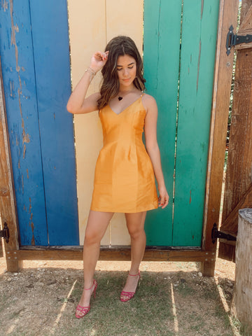 Satin Mustard Mini Dress