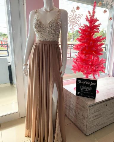 Sheer Beaded Formal Dress