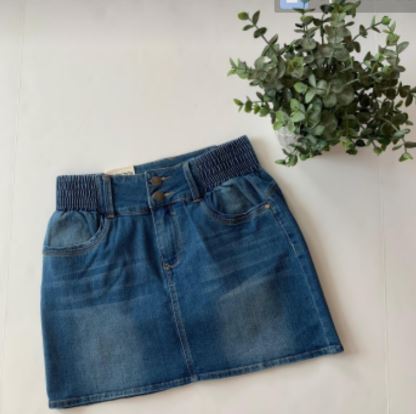 Denim short skirt with elastic waist