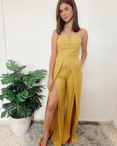 Mustard split leg jumpsuit