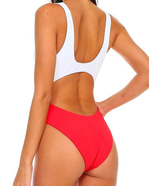 White / Red one-piece swim