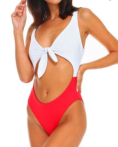 White / Red one-piece swim