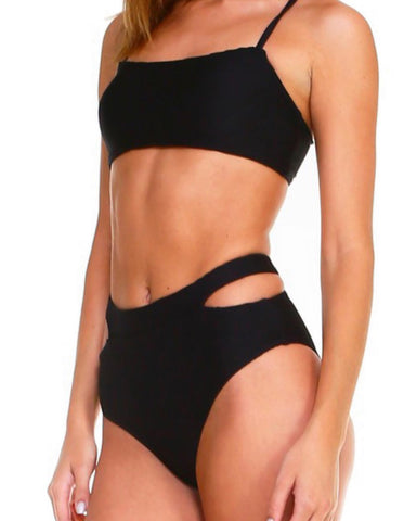 Ribbed black two-piece swim