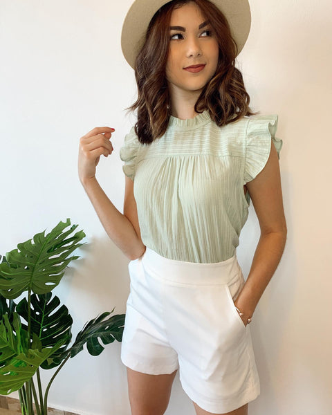 Sage Ruffle High Neck Top