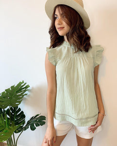 Sage Ruffle High Neck Top