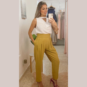 Waist Detail Mustard  Pant