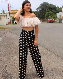 Beige Off Shoulder Bubble Crop