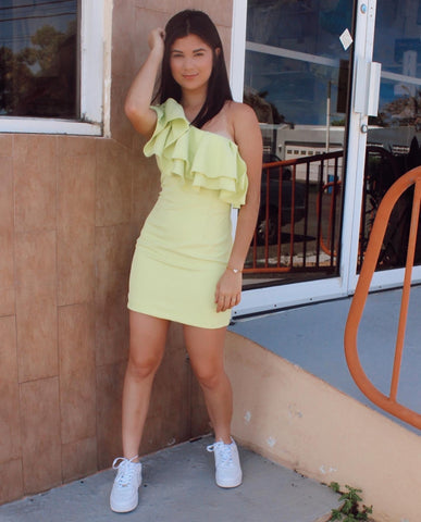 Sunny Lime One Shoulder Dress