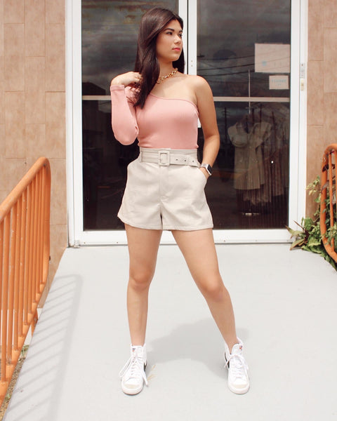 Cream Leather Short